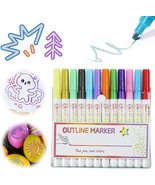 12 Pcs Outline Marker Set, 2023 New Glitter Gel Double Line Outline Pen ... - $788.11 MXN
