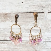 Vintage Clip On Earrings - Pink Beaded Dangle - £10.99 GBP