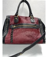 orYANY Brenda Burgundy CalfHair Leather Studded Speedy Satchel Shoulder ... - $222.75