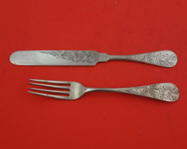 Unknown by Knowles Sterling Silver Junior Set 2-pc fork 6&quot; knife 7 1/8&quot; Roses - £86.25 GBP