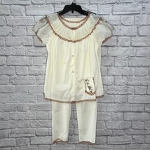 Vintage Rogers 2pc Womens Pajama Set Short Sleeve Pants Size 32 S Ivory ... - £41.94 GBP