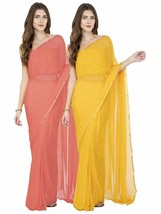 Women Chiffon Ethnic Dress Saree with Blouse Piece Color Yellow &amp; Peach ... - $30.65