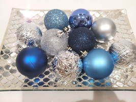 Christmas Coastal Blue Silver Plastic Tree Ornaments 2.75&quot; Decor Set of 9 - $15.83