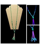 Antique 1920-30s Art Deco Sautoir Green White Uranium Glass Bead Tassel ... - €210,45 EUR