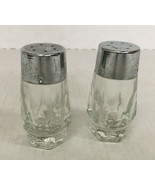 Vintage mid century modern clear glass salt and pepper shakers silver to... - $19.75