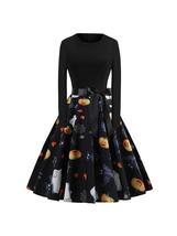 Womens Halloween Dress Long Sleeve Skull Pumpkin Cosplay Party Costume - $28.95