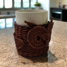 Vintage Avon Owl Wicker Rattan Coffee Cup Mug Boho Bird Planter Ceramic 1970s - $19.05