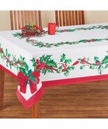 Festive Holly Berry Colorful Printed Tablecloth Rectangle - $84.78 CAD