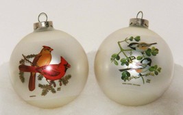 2 Vintage 1970&#39;s  Chuck Ripper Glass Christmas Ornaments Cardinal &amp; Chickadee - £23.95 GBP