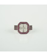 Solid 18K White Gold Ring, Classic Ruby Diamond Gold Ring, July Birthsto... - £1,479.65 GBP