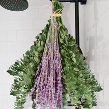 115 Pcs Dried Preserved Eucalyptus Stems Lavender Flowers Bundles for Shower 17&#39; - £26.56 GBP