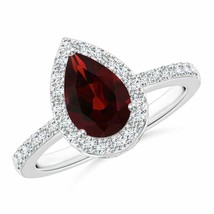 ANGARA Pear Garnet Ring with Diamond Halo for Women, Girls in 14K Solid Gold - £762.43 GBP