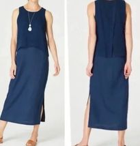 Pure J. Jill Blue Tank Shift 100% Linen Gauzy Sleeveless Sheath Dress 1X... - $26.99