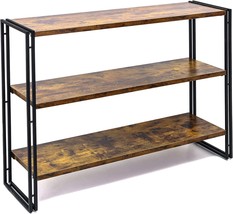 Bookshelf, 3-Tier Open Bookcase, Rustic Wood And Metal Industrial Display Book - £142.17 GBP