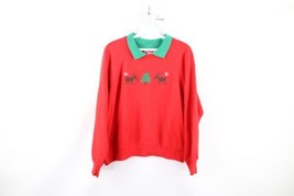 Vtg 90s Streetwear Womens S Boxy Fit Christmas Needlepoint Collared Sweatshirt - £35.57 GBP