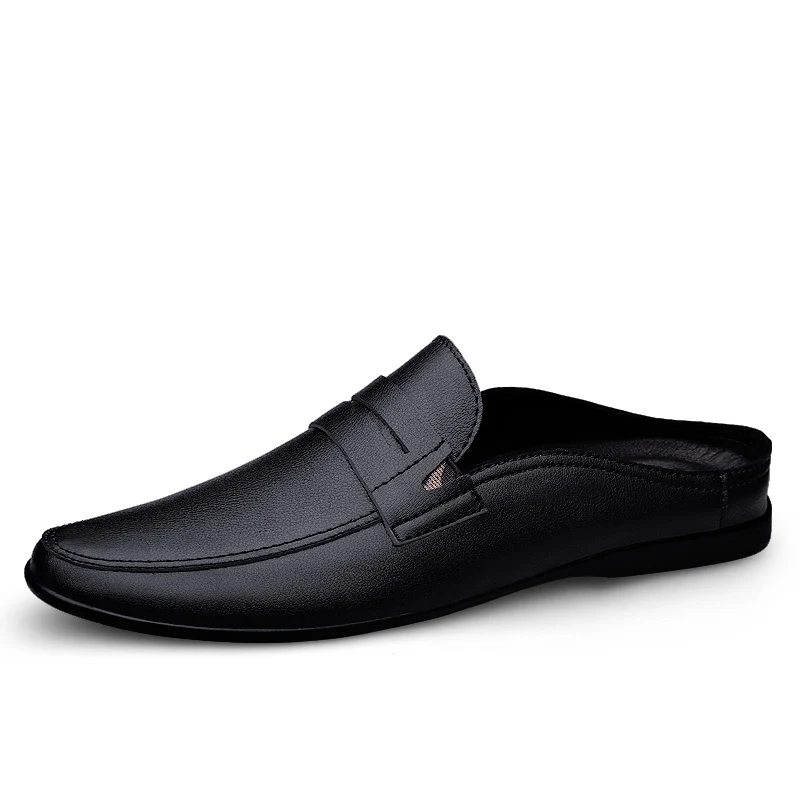 Fashion Men Half Loafers Genuine Leather Slippers Loafer Slides Breathab... - $46.08