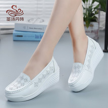 New Women&#39;s Genuine Leather Sneakers Platform Shoes Wedges White Lady Casual Sho - £37.89 GBP