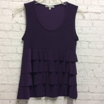 Vintage Suzie Womens Casual Top Purple Sleeveless Scoop Neck Stretch Tiered M - £12.25 GBP