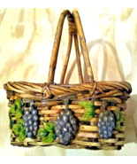 Rustic 10&quot; Oblong Two Handled Woven Basket  w/Grape/Leaves Heavy Duty! - £20.87 GBP