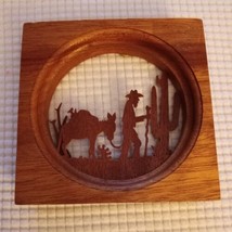 Vtg Folk Art Desert Cactus Donkey Old Man Hand Cut Wood 3D Diorama Hanging 5&quot; - £9.52 GBP