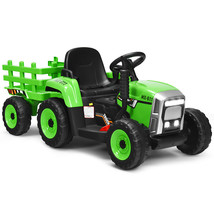 Honeyjoy 12V Kids Ride On Tractor w/ Trailer w/Remote Control &amp; LED Lights Green - £193.55 GBP