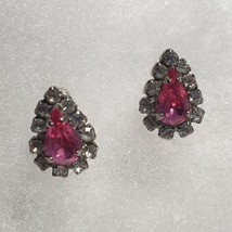 Pink Silver Teardrop Rhinestone Earrings Vintage Earrings Women Jewelry ... - £11.03 GBP