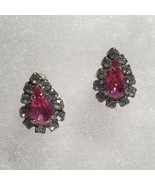 Pink Silver Teardrop Rhinestone Earrings Vintage Earrings Women Jewelry ... - £11.20 GBP