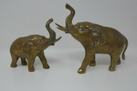 Brass Elephant Trunk Up Figurine Set 6&quot; 5&quot; Vintage Collectible Made in Korea - £31.45 GBP
