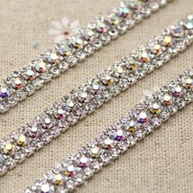 1 yard 3 Rows Crystal + color AB Rhinestone Cup Chain Silver Base With Claw Dres - £37.46 GBP