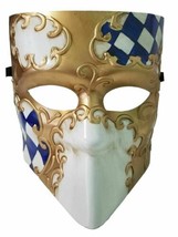 Harlequin Bauta Blue White Gold Venetian Mens Masquerade Mask - £14.55 GBP