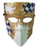 Harlequin Bauta Blue White Gold Venetian Mens Masquerade Mask - £14.23 GBP