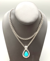 Vintage Avon Necklace Costume Jewelry Blue Stone Teardrop Pendant Silver Tone - £6.36 GBP