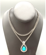 Vintage Avon Necklace Costume Jewelry Blue Stone Teardrop Pendant Silver... - £6.29 GBP