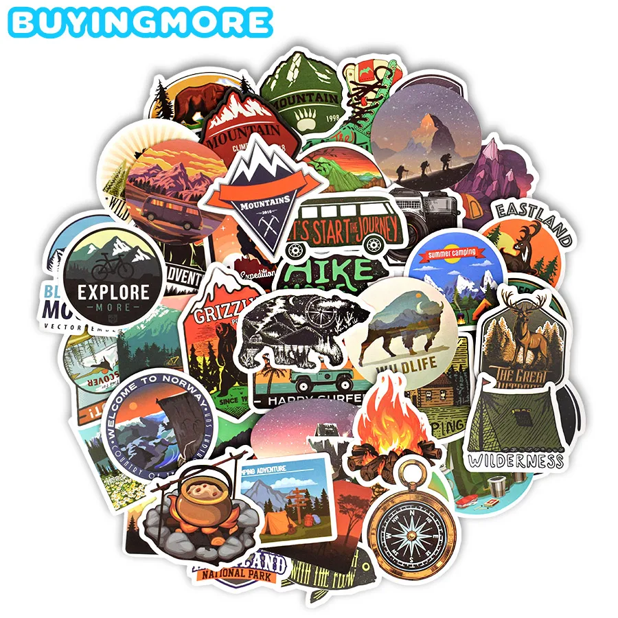 50 PCS Camping scape Stickers Outdoor Adventure Climbing Travel Waterproof Stick - £61.90 GBP