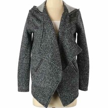 BB Dakota Women Gray Black Drape Front Hooded Cardigan Size Small Zipper... - $24.75
