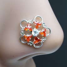 Ethnique Style Indien Véritable 925 Argent Orange Blanc Cz Nez Bague Push Broche - £10.81 GBP