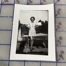 Woman In Skirt Posing On Back Or Truck 1940s Black And White - $104.23 MXN