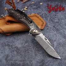 Damascus Folding Knife EDC Tacticsl Tool Handmade Leather Scabbard Hunti... - £117.48 GBP