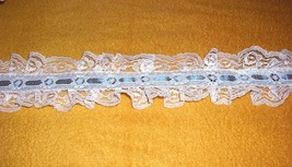Double Edge Ruffle White Lace with Teal Ribbon Trim on the Bolt Approx 25 yds - £11.79 GBP