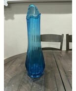LE Smith 20” Broken Ribbed Swung Glass Vase Peacock Blue Floor Vase See ... - $311.41 CAD