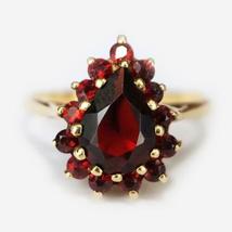 2.75Ct Pear Simulated Red Garnet Engagement Ring925 Silver Gold Plated - £74.61 GBP