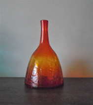Blenko Decanter 6122M Tangerine Orange Crackle Glass 11 1/2&quot; 1960s Vintage - $193.05