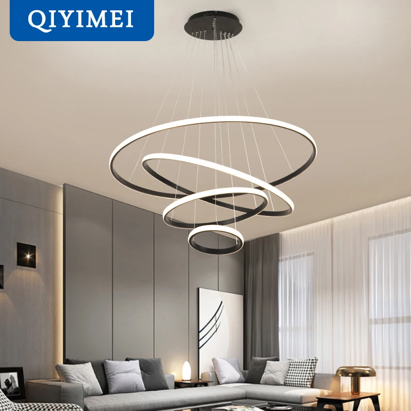 White/Coffee LED Pendant lights for living room foyer  Circle Rings acrylic - $86.94+