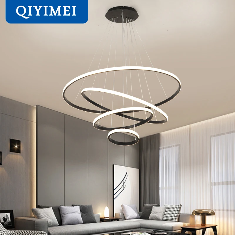 Ee led pendant lights for living room foyer circle rings acrylic aluminum body led home thumb200