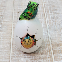 Cracked Egg Clay Pottery Bird Green Owl Yellow Parrot Hand Painted Signe... - £22.07 GBP