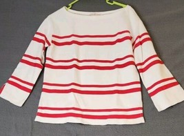 Tory Burch Kendall Grosgrain Ribbon Stripe Trim Top Bateau Blouse Red White Sz S - £19.94 GBP