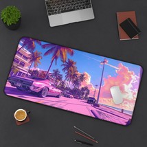 Vaporwave Retro Hotrod Miami Non-Slip Desk Mat: 1980&#39;s Synthwave Large Gaming Mo - $25.99