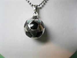 SOCCER BALL Pendant in Sterling  and Black Enamel with Sterling Bead Nec... - £35.66 GBP