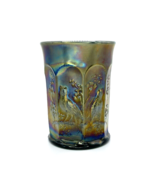 Vintage Carnival Glass Cobalt Blue and Green Cup Birds and Flowers Bird - $100.84 CAD