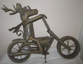  Dog On A Motorcycle Wearing Sunglasses Unique Whimsical Metal Sculpture - £92.44 GBP